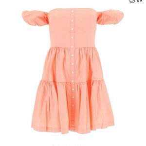 Staud Elio Off the Shoulder Tiered Mini Dress Size 2 NWT Grapefruit Orange Pink